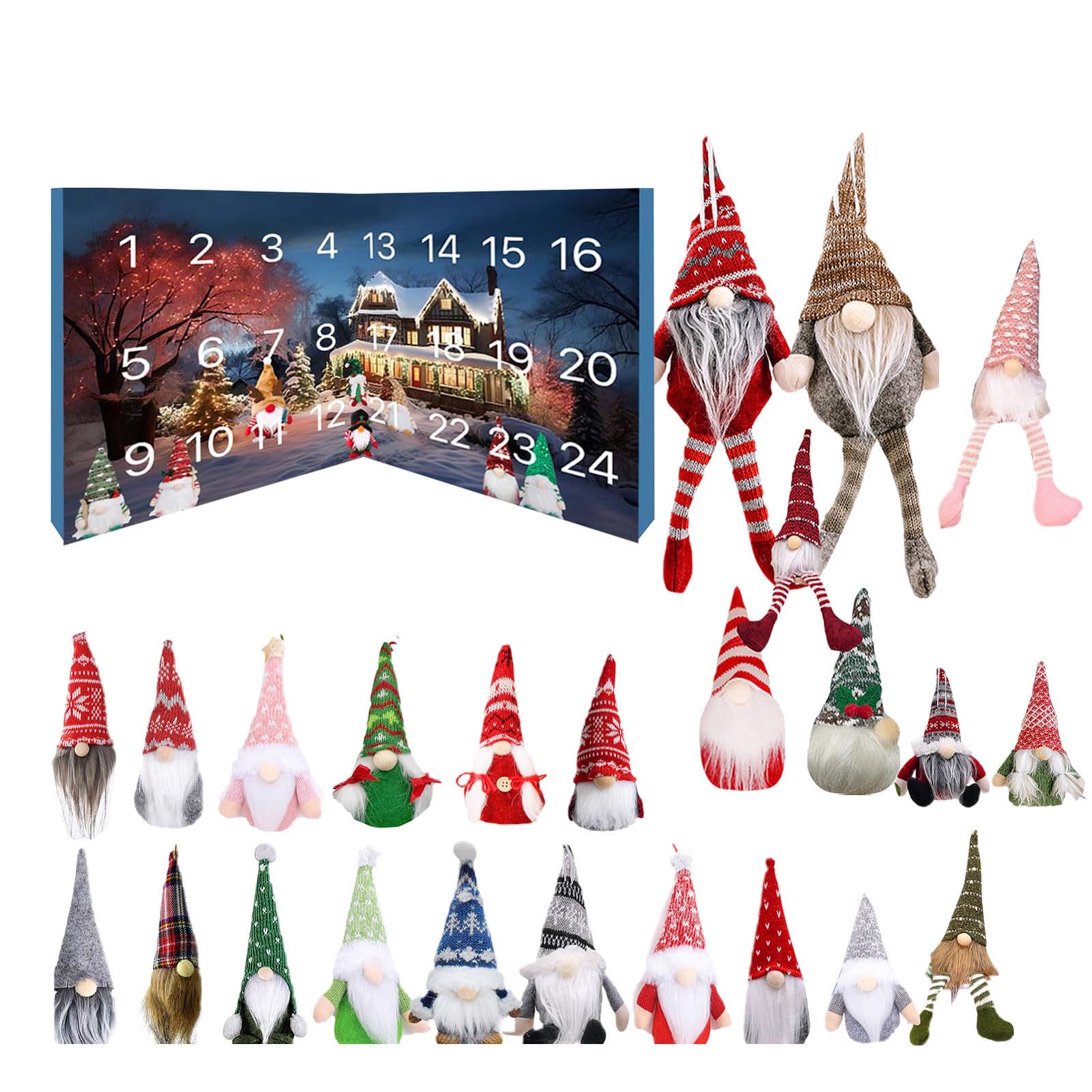 Calendario dell'avvento 2025 con gnomo e 24 gnomi di peluche, calendario dell'avvento di Natale, decorazioni natalizie, regali per bambini, ragazzi, adulti, uomini (bianco)