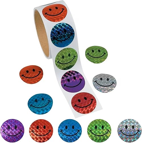Fun Express - Pegatinas de cara de sonrisa prisma (100 piezas) - Papelería - Pegatinas - Rollo - 1 pieza