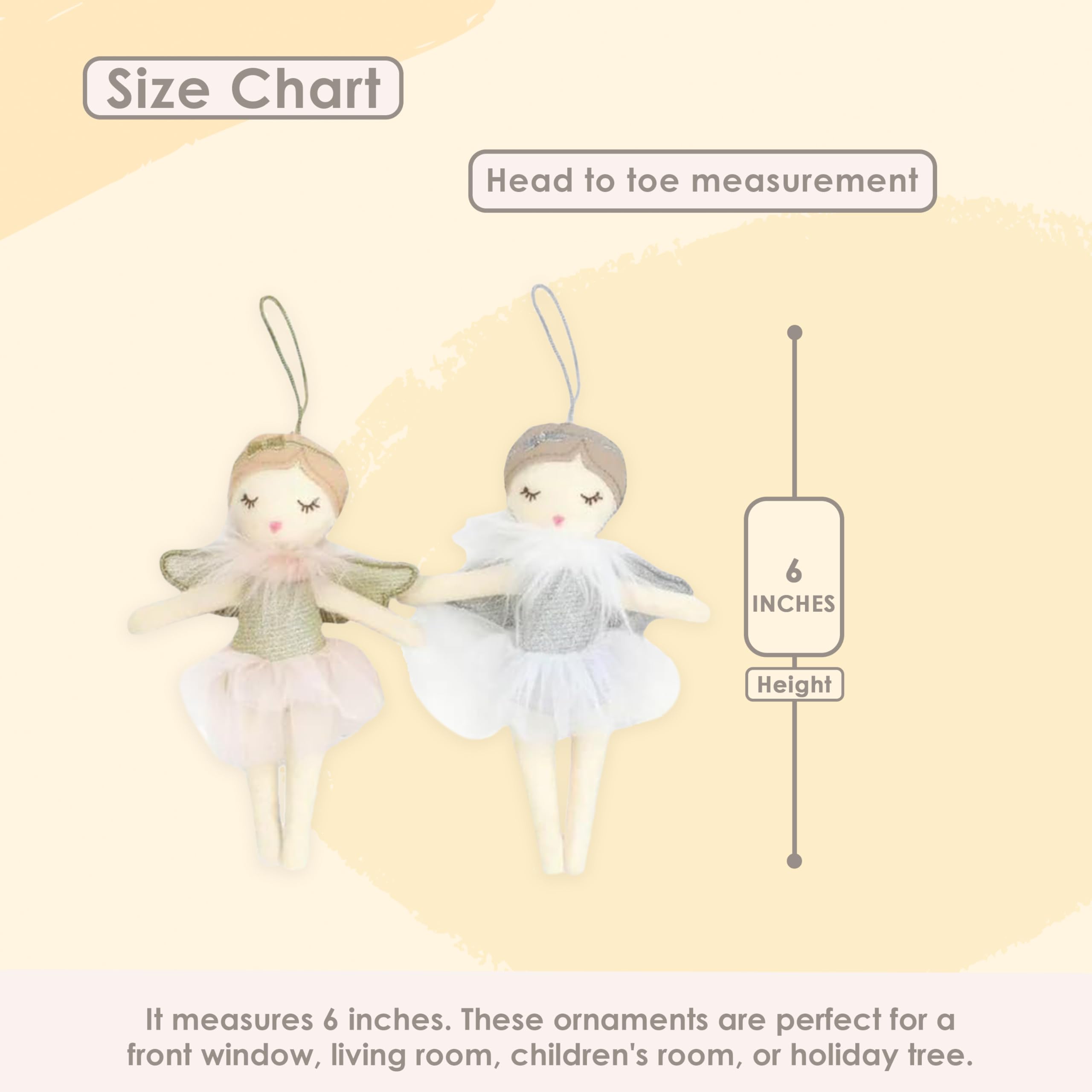 MON AMI Plush Stuffed Angel Ornaments 2 Pcs, 6” Each, Christmas Tree Decoration - Image 3