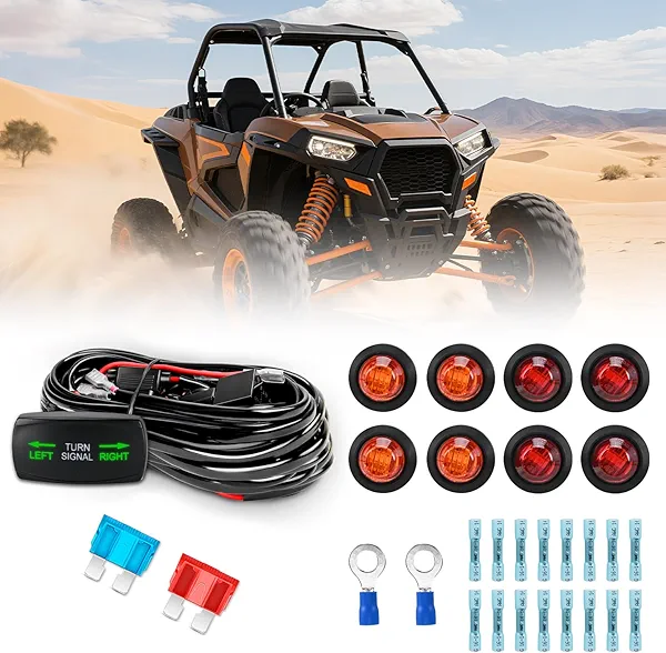 Nilight UTV ATV Turn Signal Wiring Harness Kit Street Legal Flasher Relay Kits with Horizontal Rocker Switch Red &Yellow Lights for Polaris Kawasaki Teryx Can Am Commander Cat Wild Green Backlight