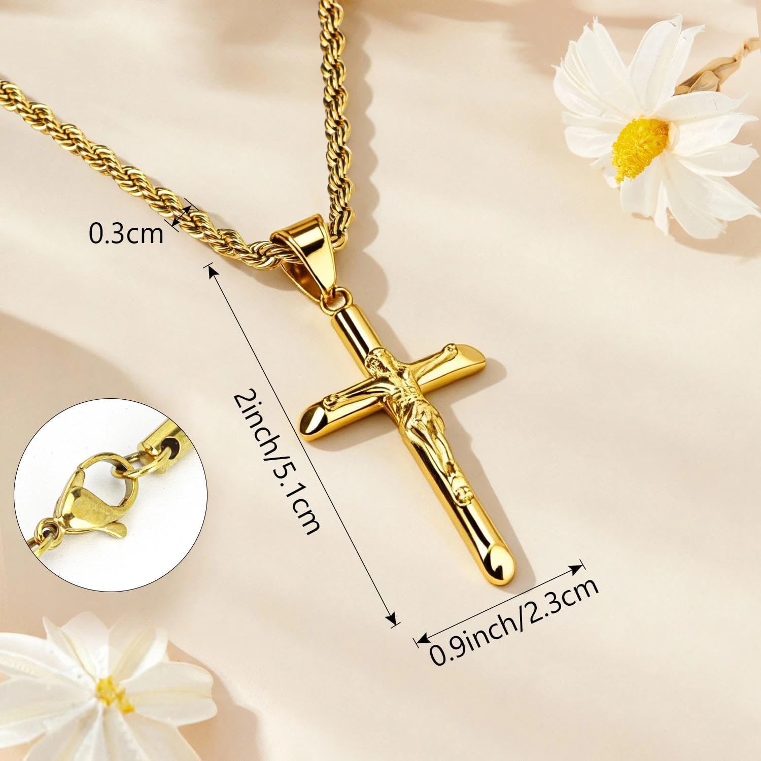createreedo Crucifix Cross Neckalce for Men Women Stainless Steel Jesus Catholic Cross Pendant with Chain Men Religious Gift for Easter Christmas Jewelry Gift - Image 3