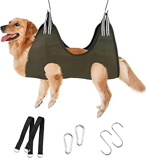 Dog Grooming Hammock Harness, Pet Grooming Hammock for Medium Dogs, Dog Grooming Harness, Pet Grooming Hammock Kit, Dog Grooming Sling Holder for Bathing, Nail Cut (Medium, Green)