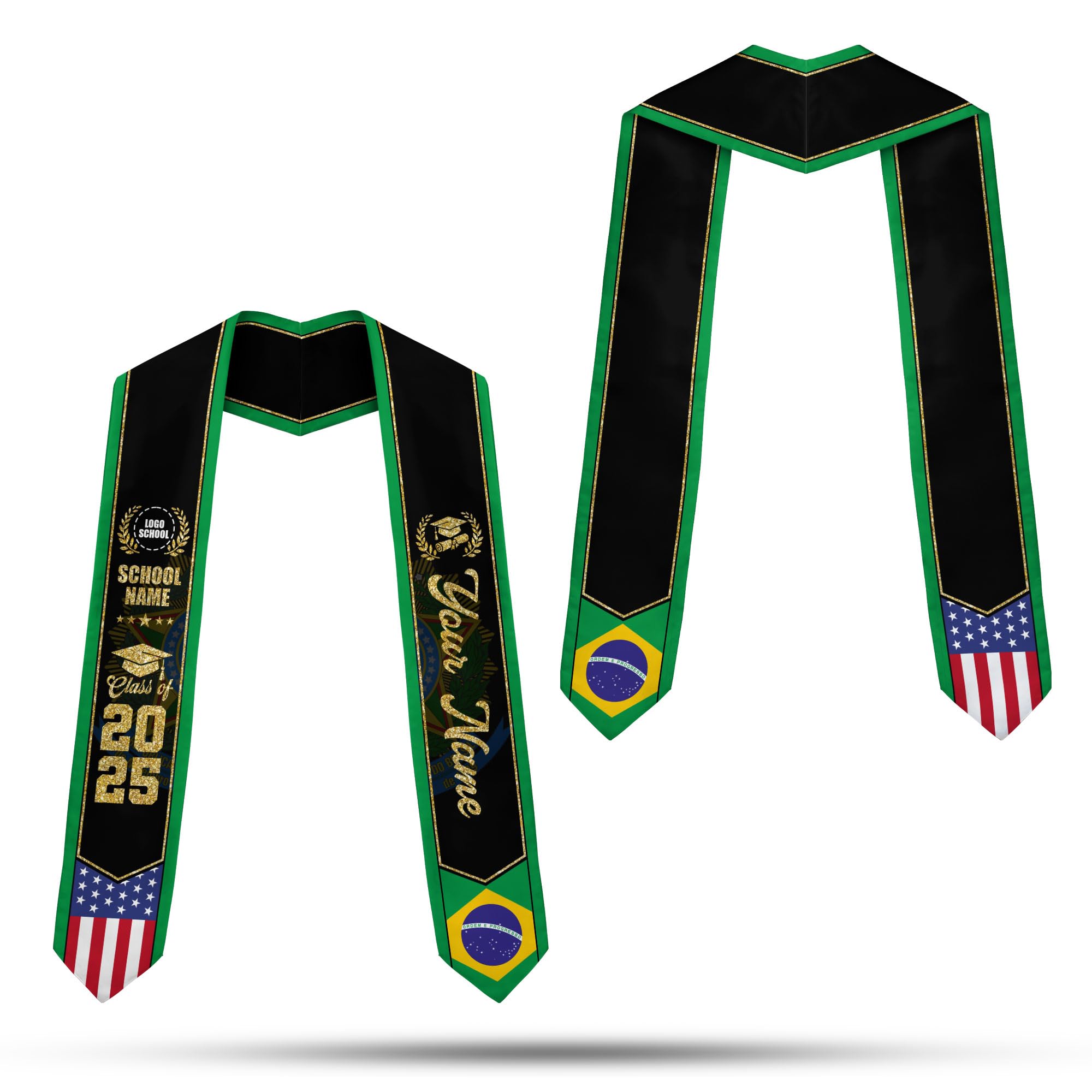 MonkeyVan Personalized Brazil Graduation Stole, Brazilian Graduation Sash, Brazil Flag Graduation Stole, Class of 2025 Bz6