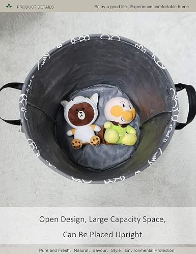 Miniatura 5 de Canasta Onoev de lavandería, plegable, redonda, de lona, para guardería, adecuada para niños, oficina, dormitorio, ropa, almacenamiento de juguetes