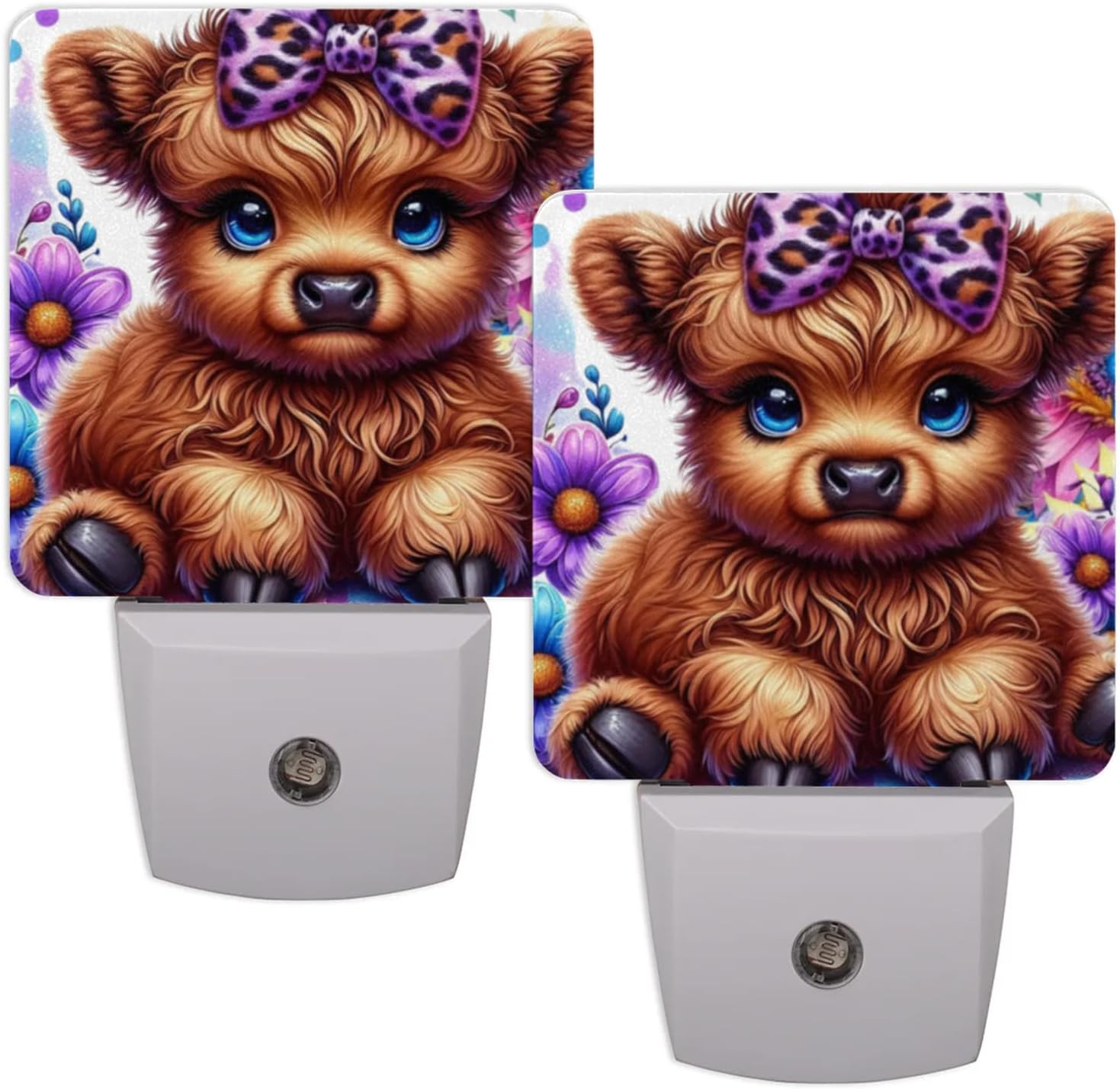 Pardick Animal Alpine Cattle Flower Plug in Night Light Set of 2 LED Nightlights Auto Dusk to Dawn Sensor Nightlight Lamp for Kids Boy Girls Room Bedroom Bathroom Kitchen Hallway Nursery Stairs Decor