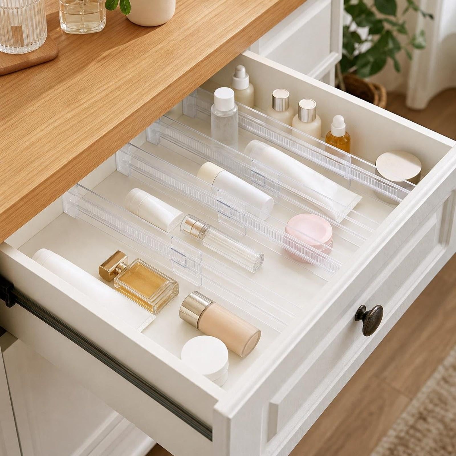 8 divisori per cassetti, Organizer per cassetti Eleganti, Leggeri, creativi, Versatili, Regolabili e Facili da installare per Bar e Camera da Letto, Chiaro
