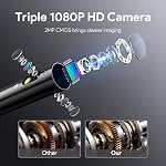 DEPSTECH Triple Lens Endoscope, 5" HD Screen Inspection Camera with Light, 16.5ft Flexible Waterproof Borescope Camera, Industrial Snake Inspection Scope for Automotive, Wall, Pipe, Drain, Sewer | Clear Picture 3 Angles, 10 LED Adjustment, 5 m Cable,