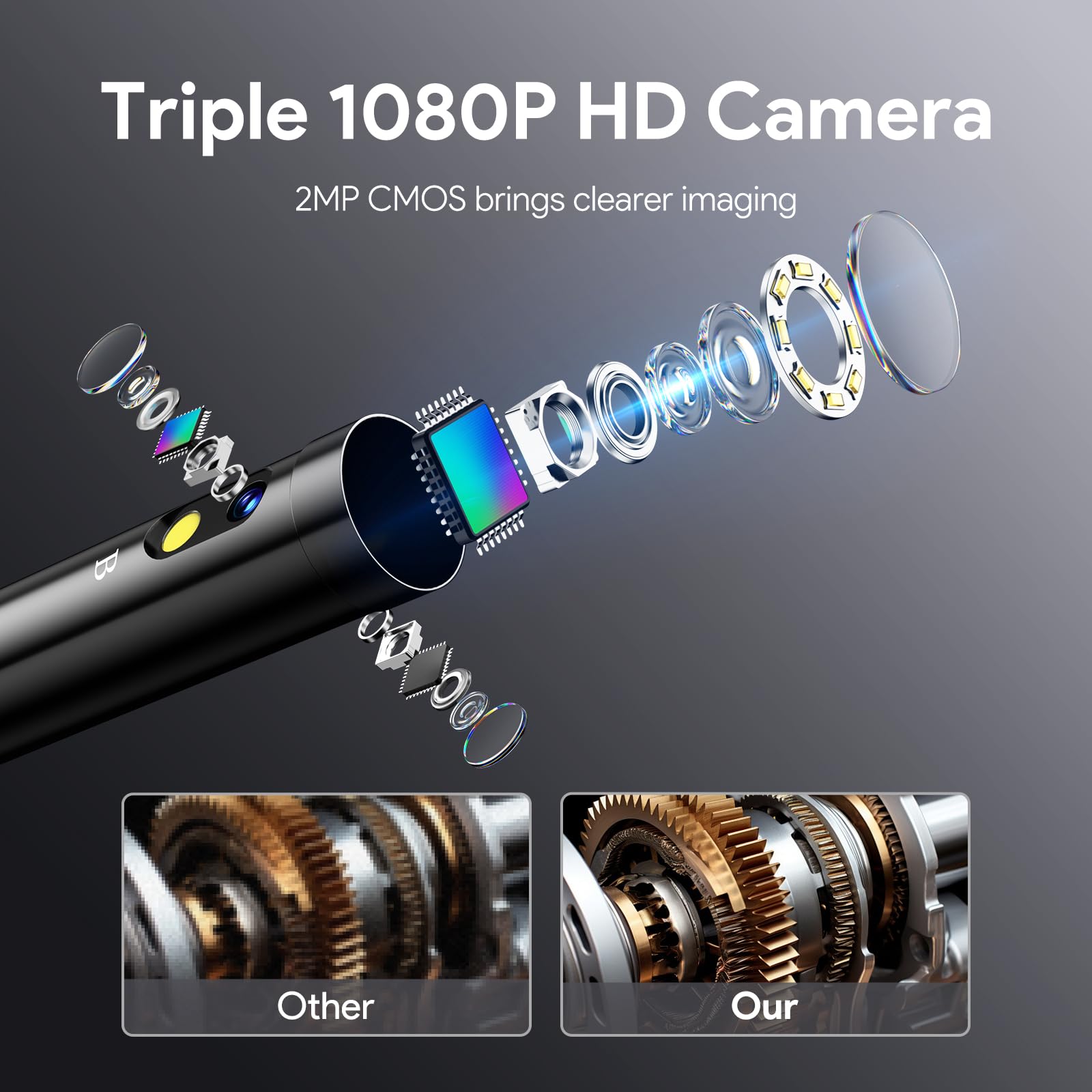 Boroscópio de esgoto DEPSTECH DS620 com lente tripla de 15 m com 5 IPS