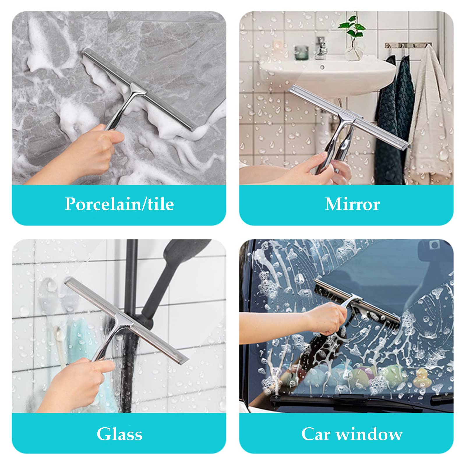 Duschabzieher, Abzieher Dusche Fensterabzieher, Edelstahl Abzieher Mit Wandaufhänger Ohne Bohren, Silikon Abzieher Wischlippe Für Badezimmer, Küche, Fenster Und Auto Glas Reinigung,C