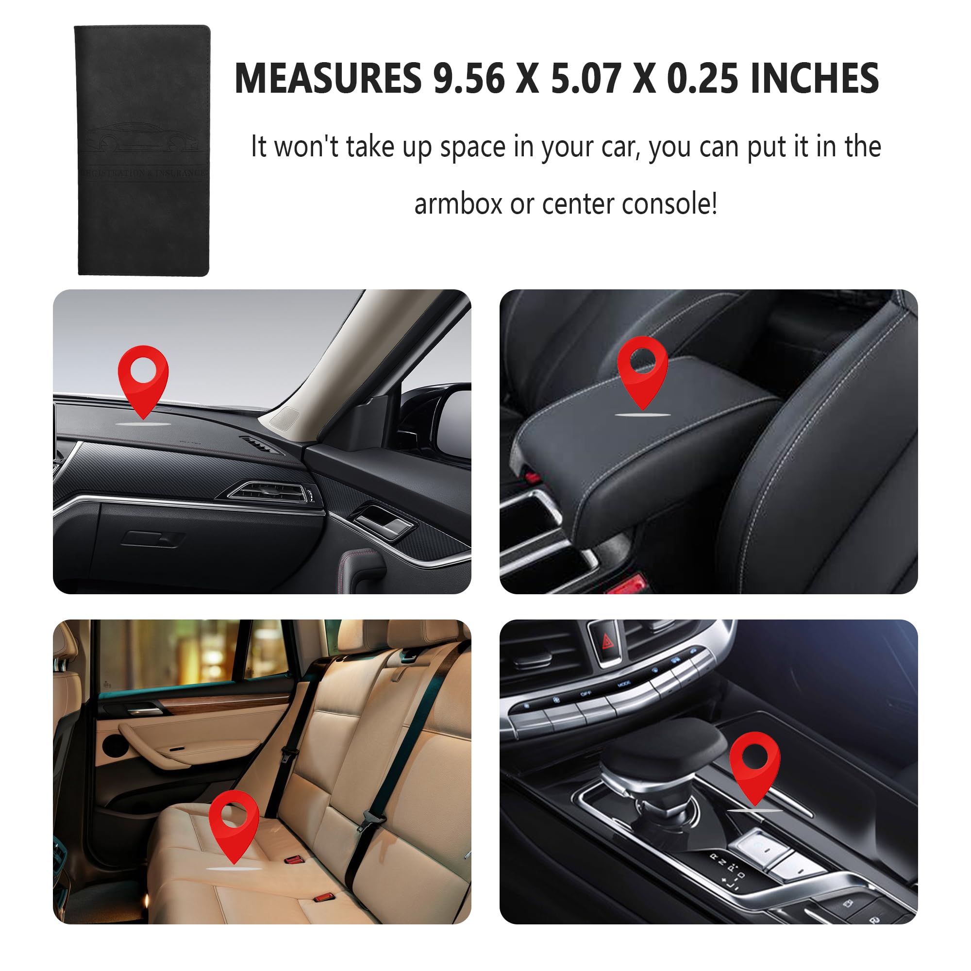 Car Registration and Insurance Holder,PU Leather Car Glove Box Organizer Car Document Holder for ID,Driver's License (Black)