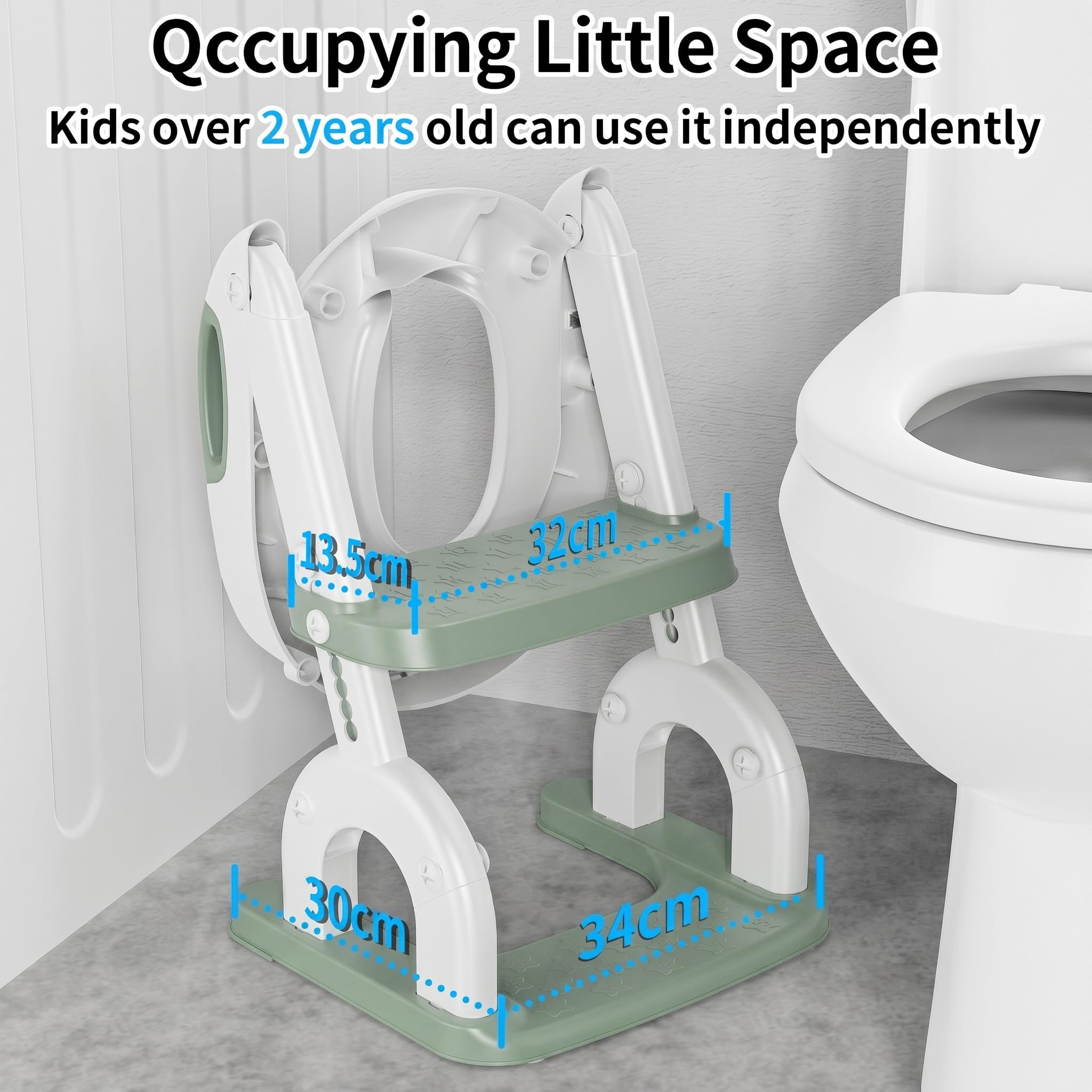 Reducteur Toilette Enfant，Améliorées Adaptateur Toilette pour Enfants Garçons et Filles，2 en 1 Rehausseur Toilette Enfant，Réglable en Hauteur et Portable，Tabouret d'escalier (Pistache)