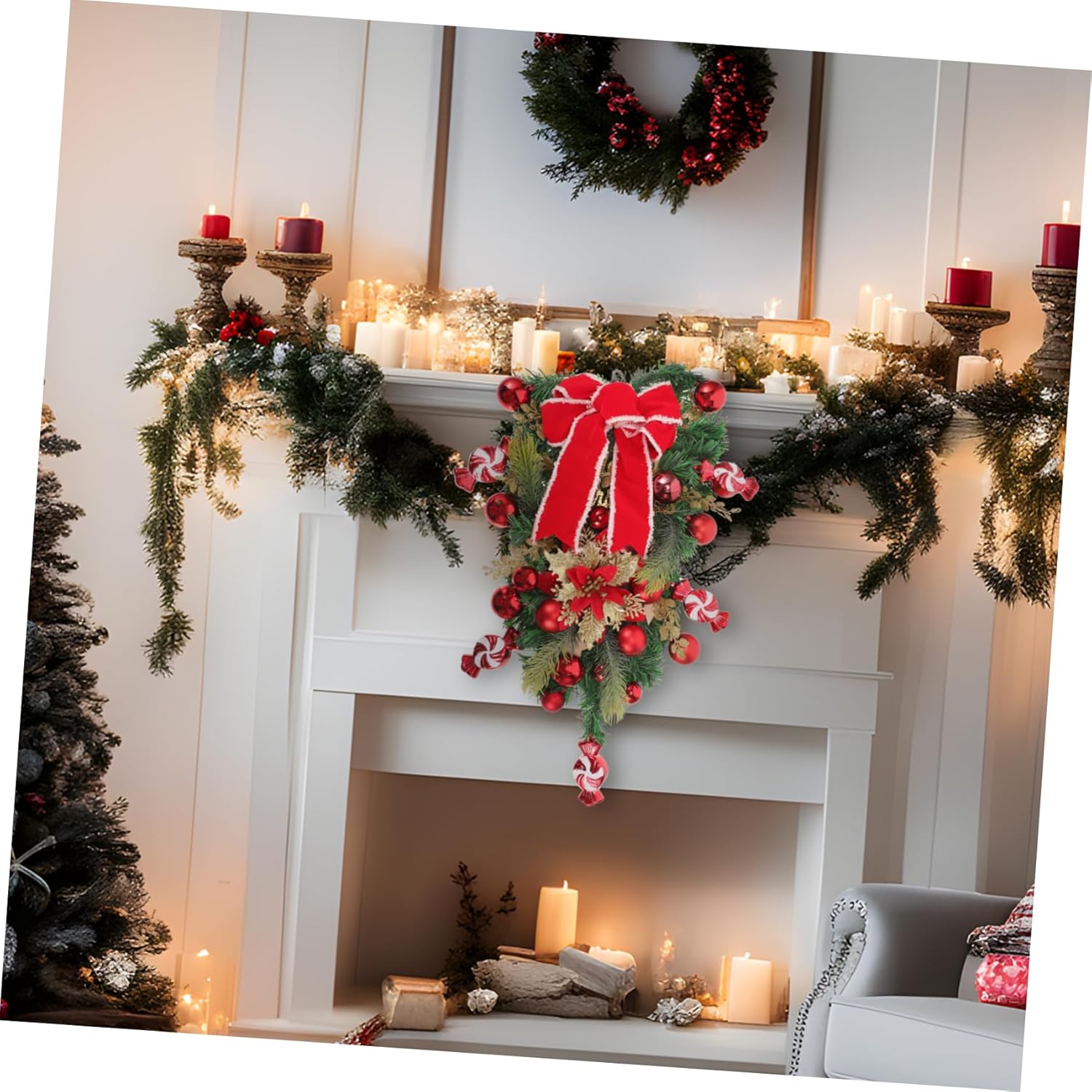 Christmas Ies Wreath Bows Decor Festive Garland for Windows Wall Banister Home Decor Present