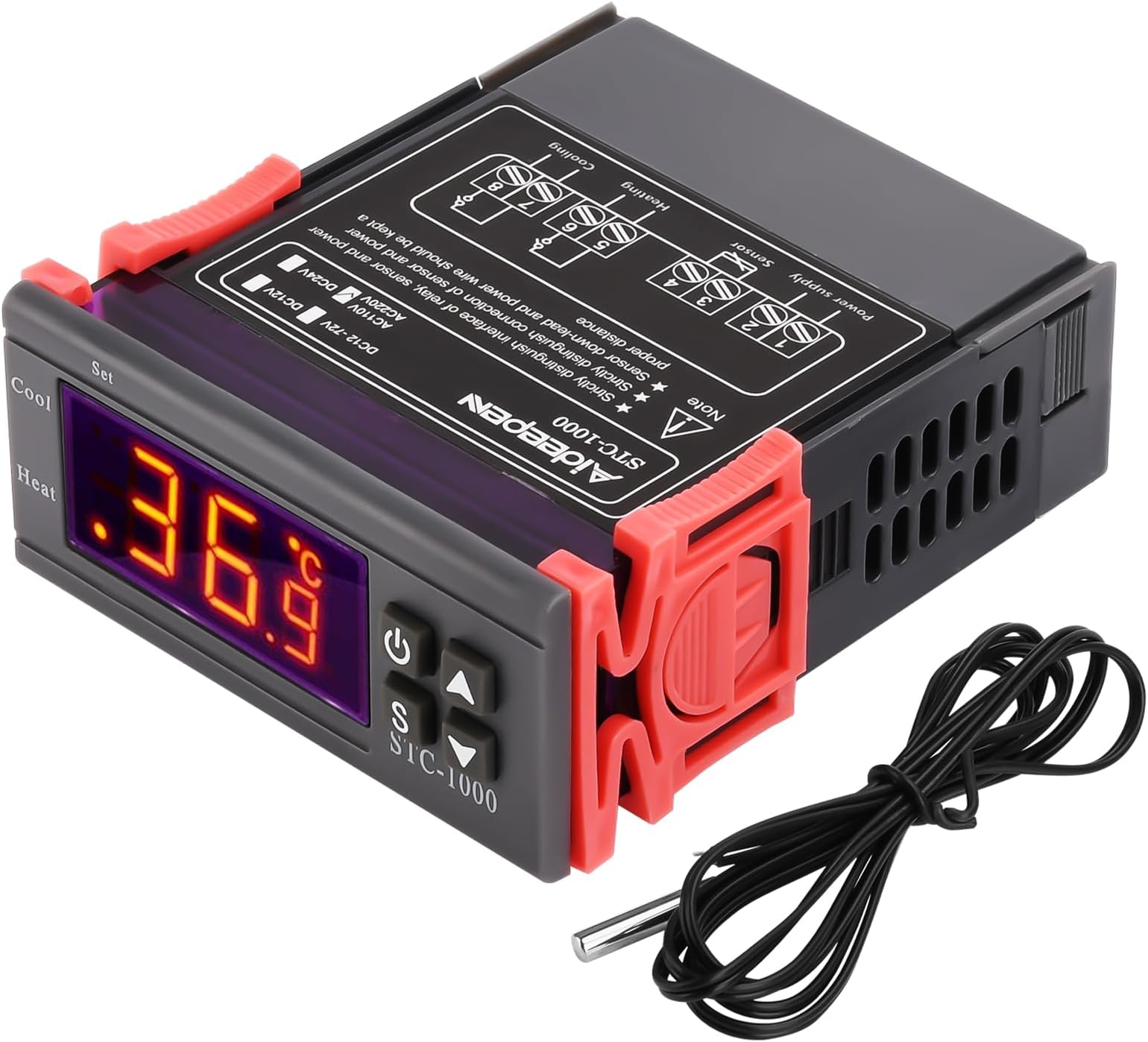 Aideepen STC-1000 Temperature Controller, AC 110V-220V 10A Digital Thermostat with Temperature Sensor Probe NTC 10K, Heat/Cool for Fermentation Hatch Freezer Aquarium