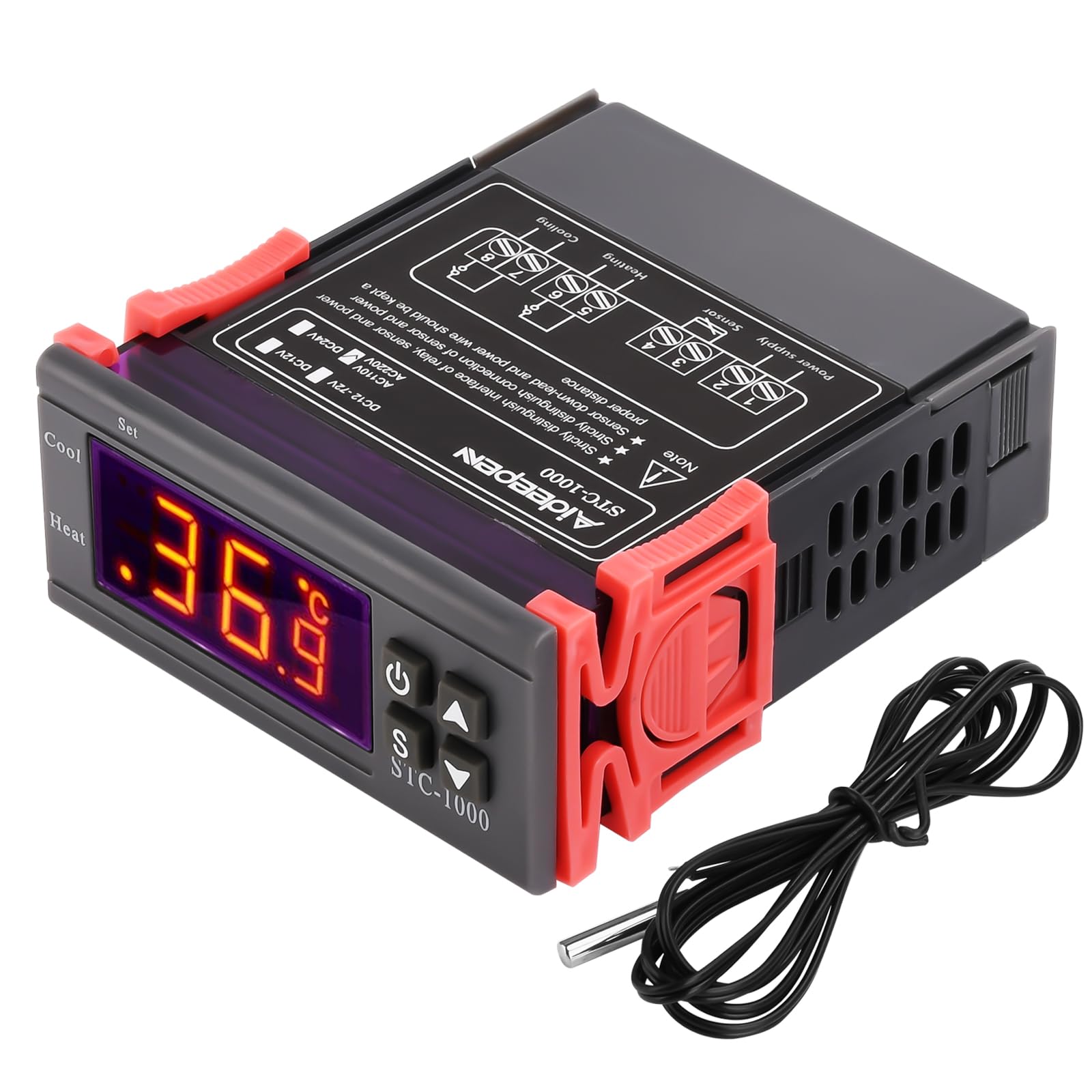 Aideepen AC 110V-220V Temperature Controller, STC-1000 All-Purpose Digital Thermostat with Temperature Sensor Probe, Centigrade & Fahrenheit Display, Heat/Cool for Fermentation Hatch Freezer Aquarium