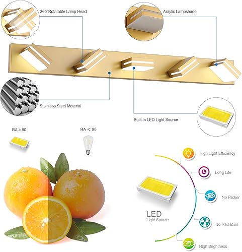 Miniatura 9 de SineRise Lámparas LED modernas para tocador de baño (2 luces, 15.5 pulgadas, regulables), negro mate, accesorios de iluminación de pared de acrílico