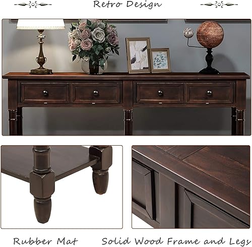 Miniatura 4 de Mesa consola, mesa de sofá con 2 cajones de almacenamiento y estante inferior para sala de estar, entrada, fácil montaje (azul marino antiguo)