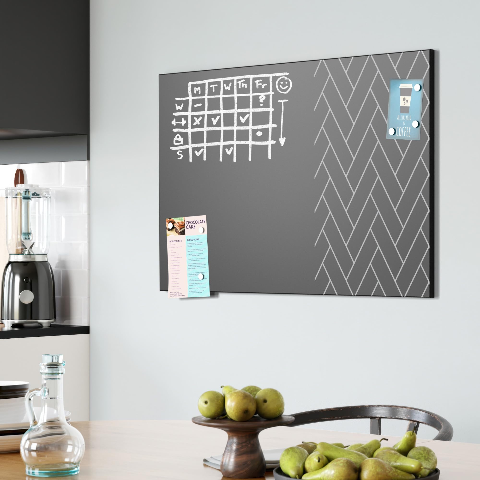 DEQORI Magnetische Kreidetafel mit UV-Druck | Motiv Kontrast im Fischgrät | Design rechteckig 90x60 cm | Kreide Metalltafel beschreibbar – Wanddeko für Küche, Flur, Kinderzimmer & Büro