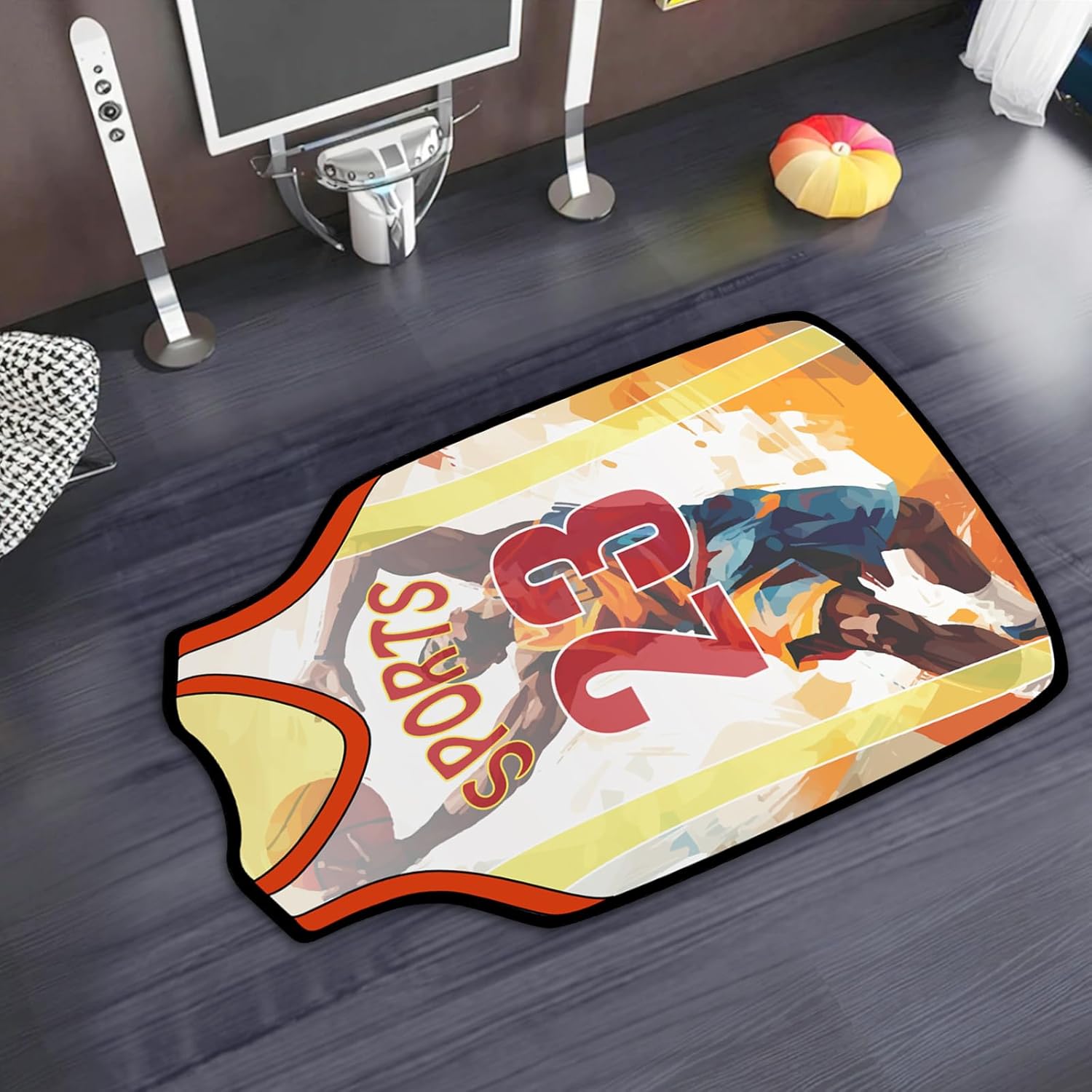 Basketball Area Rugs for Entryway, 60”x40” Jersey Shape Mat Indoor, Basketball Sports Anti-Slip Carpet for Men Boys Bedroom Doorway, Comfort No. 23 Jersey Rug for Home Room Decor 3'4" x 5' (Rectangular) Red