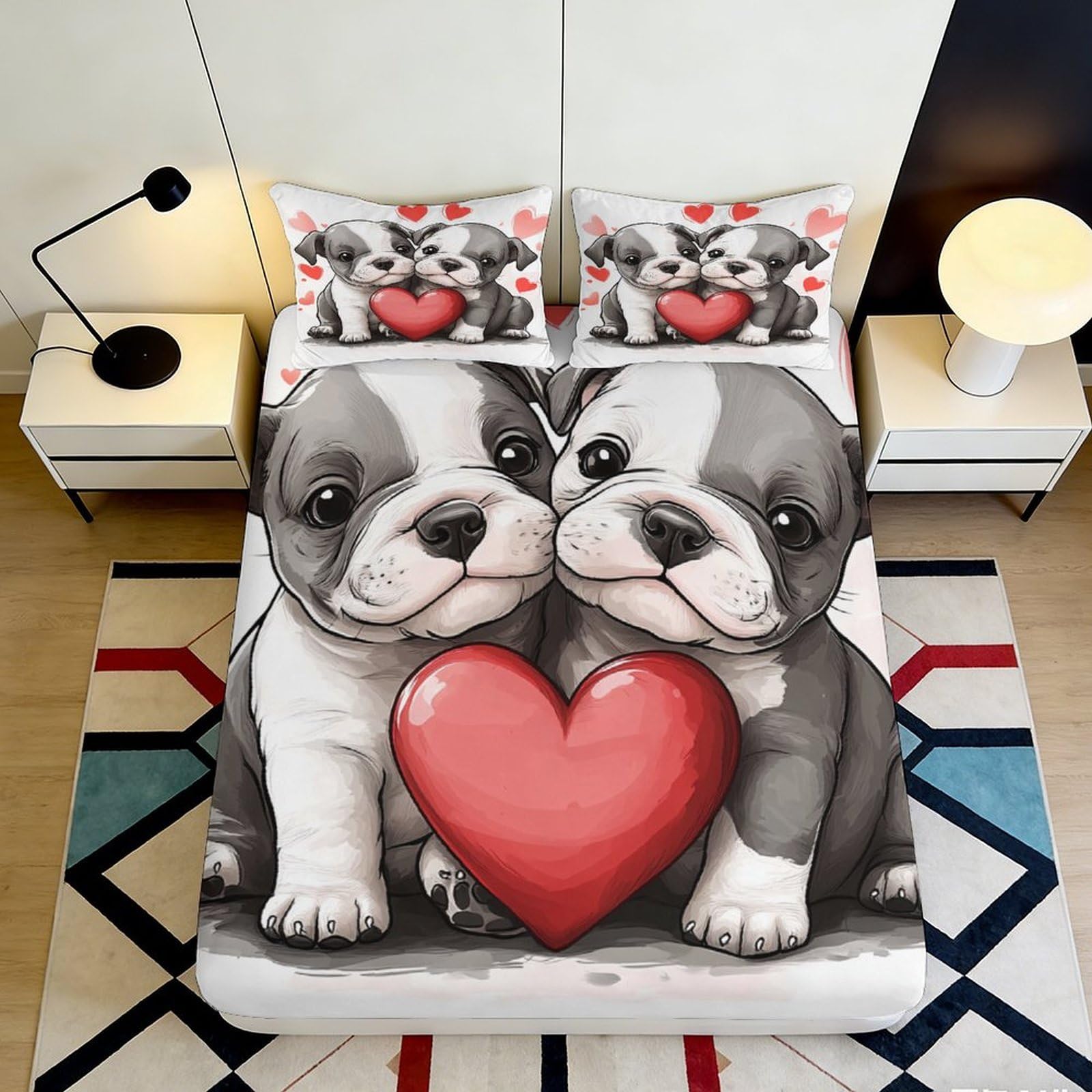 3D Printed Cartoon French Bulldog Fitted Sheet Microfiber Deep Pocket Non-Slip Bedding Puppy Mattress Fitted Cover Washable for Adults 140x200x25cm