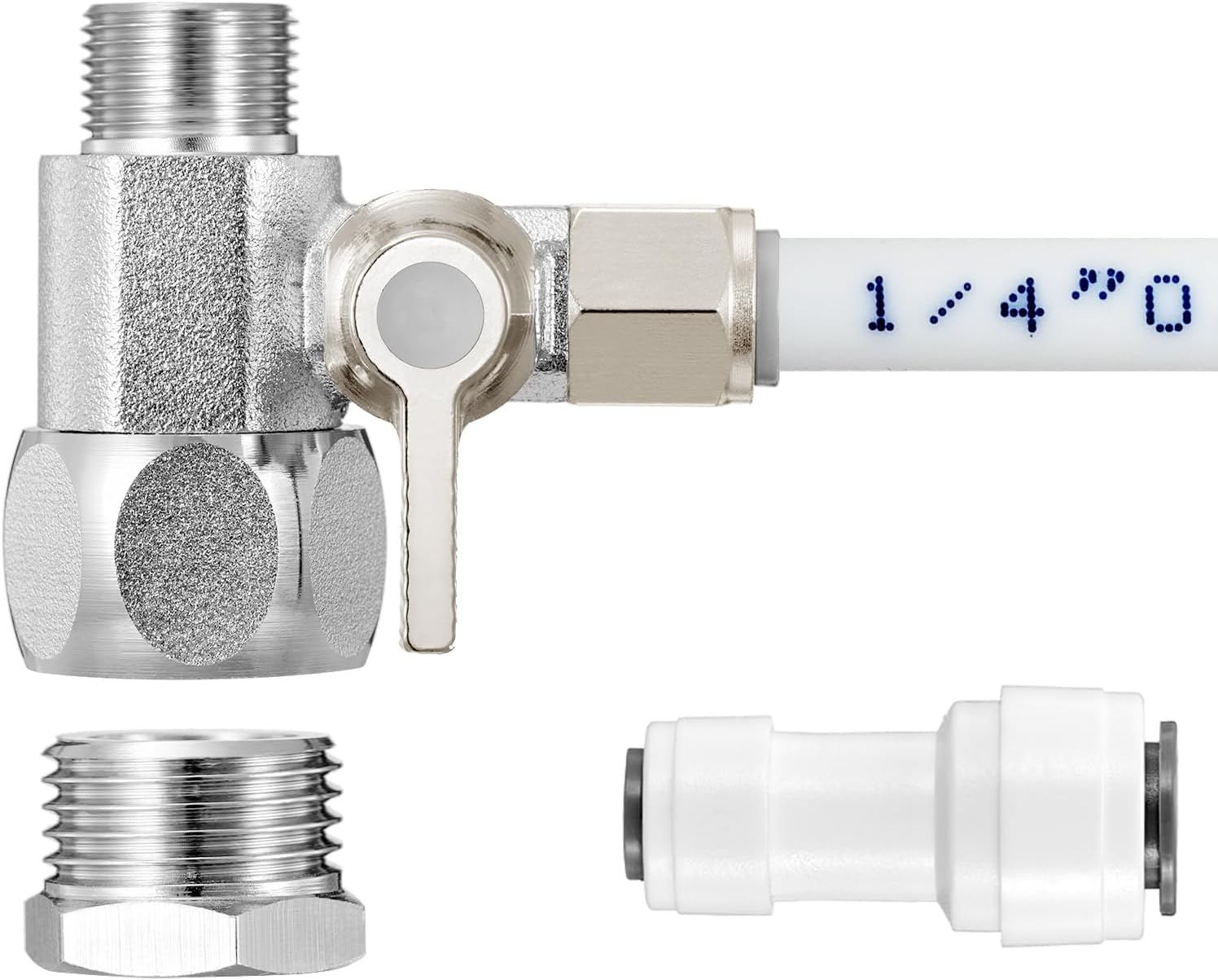 HAOCHEN Feed Water Adapter - Water Line Splitter 3/8"x3/8"x1/4" or G 1/2"xG 1/2"x1/4", Brass Water Supply Valve with 1/4" Push in Quick Connect fitting for RO Filter，Refrigerator,Ice Maker