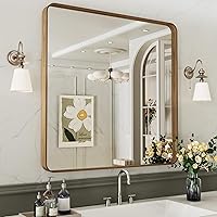 Vista 76 de LOAAO - Espejo de baño con marco de metal negro de 24x36 pulgadas, espejo rectangular redondeado para pared, espejo mate de tocador de baño