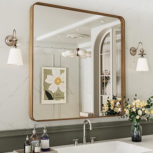 Miniatura 130 de LOAAO - Espejo de tocador para baño con marco de metal negro mate de 24 x 32 pulgadas para pared, rústico, rectangular, grande, redondeado