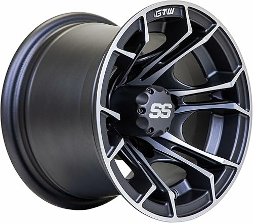 Vista 16 de GTW Spyder - Rueda de aluminio para carrito de golf de 10 pulgadas 10x7 4-4 Perno Desplazamiento 3:4 (Mecanizado/Negro)