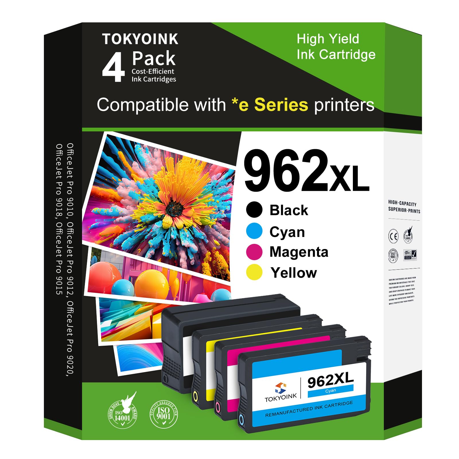 962XL Ink Cartridges Combo Pack Compatible Replacement for HP hp962 962 XL Ink Cartridges Works with OfficeJet Pro 9010e 9012e 9014e 9015e 9018e 9020e 9022e 9025e 9028e (962XL-4P, BK/C/M/Y)