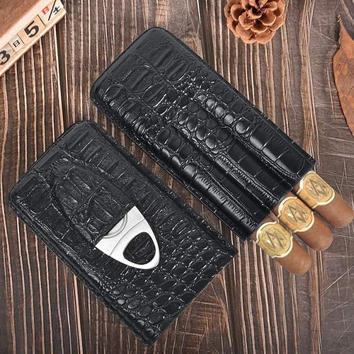 Miniatura 7 de Funda de cuero para cigarros, humidor de cigarros portátil de 3 dedos, funda para cigarrillos, tubo de cigarros de viaje con cortador de acero