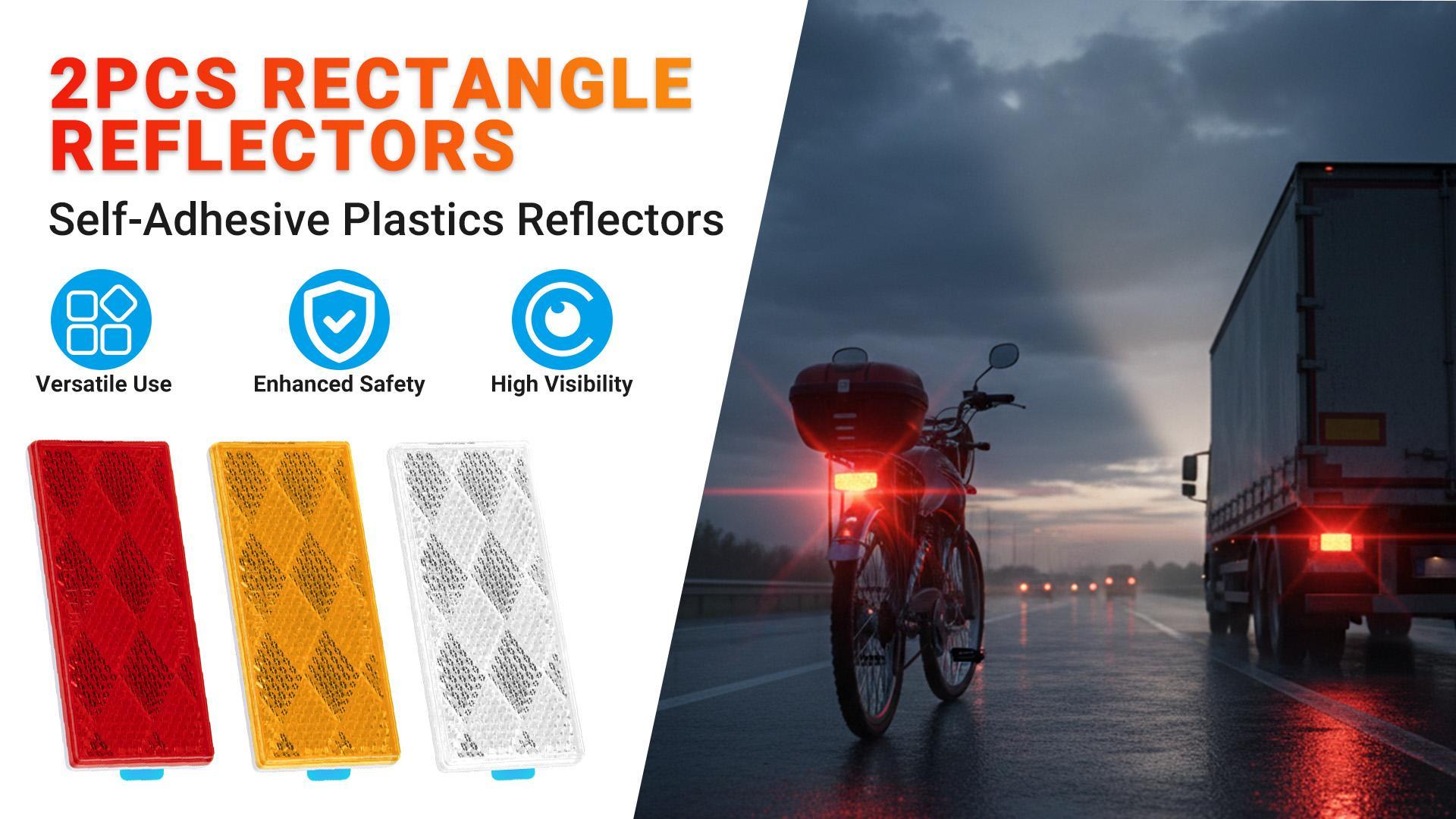 Image of 2pcs Rectangle Reflectors, High Reflectivity Stick On Safety Markers Yellow | Durable PVC plastic, 3M self-adhesive backing, high reflective widely apply for motorcycle, bike, garage doors vehicle safety