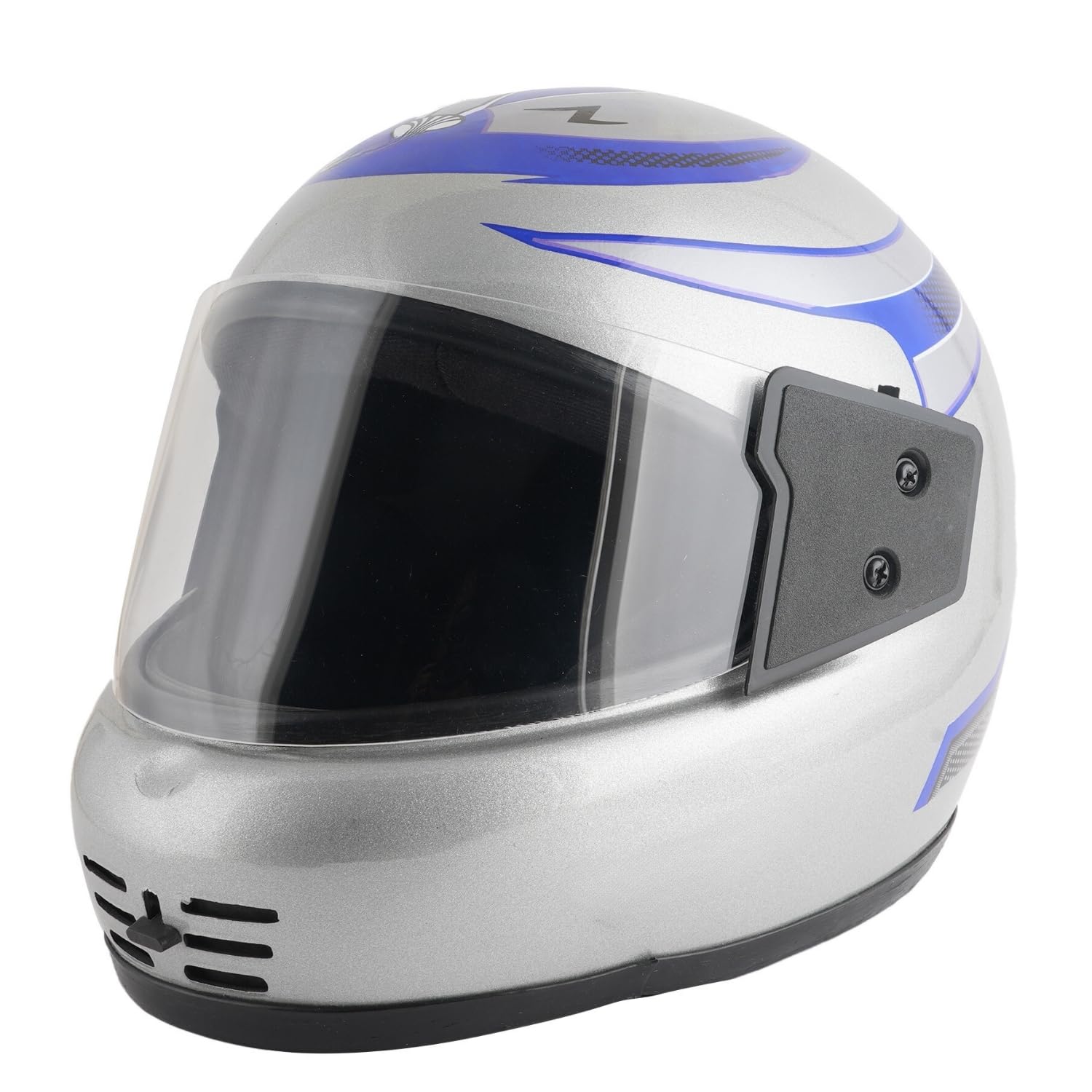 Sage Square Audi Kimi Full Face Helmet | ISI Certified | Clear Visor | Comfort Inner Padding | Designed for Extra Comfort & Style (Silver Glossy-Blue Decal)