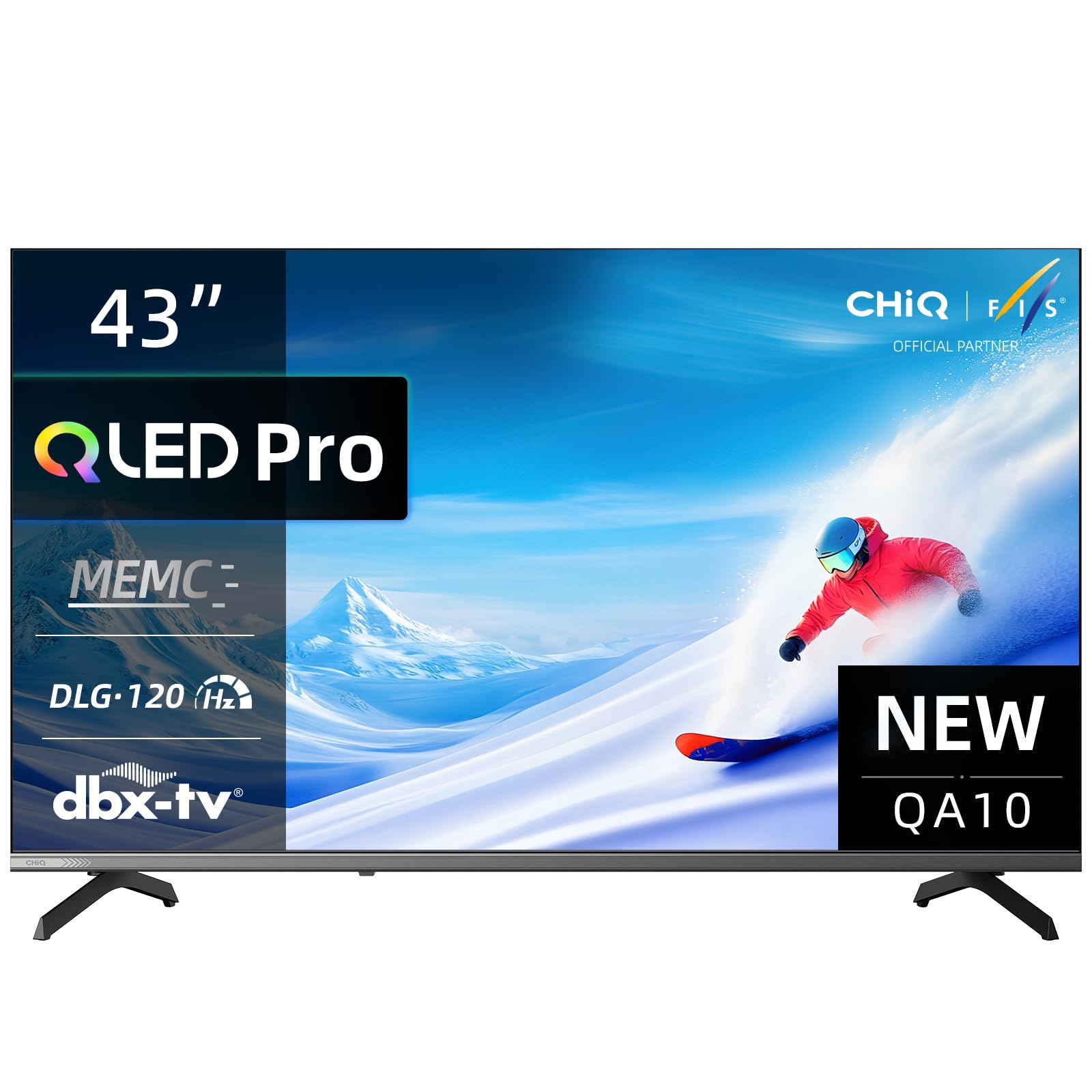 Google QLED 4K UHD CHIQ 43QA10 Smart TV 43 cale (109 cm) | HDR10, VRR i ALLM | Ultracienka metalowa konstrukcja bez ramy | Dolby Audio | Nowy model 2025