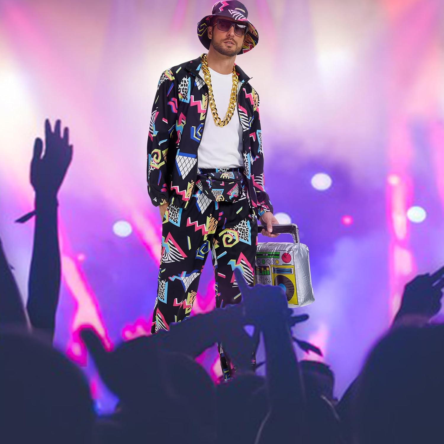 80s 90s Outfit for Men, Track Suit with Hip Hop Costume Accessories Set for Halloween 80s Themed Parties. - Image 5