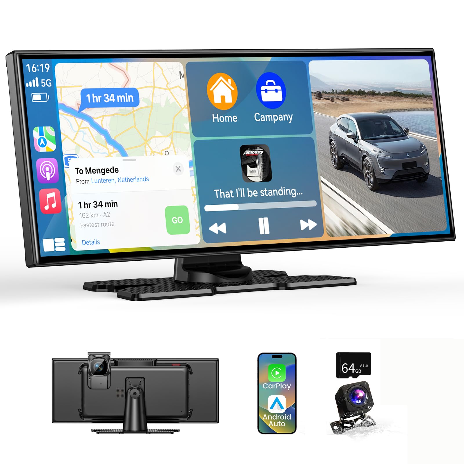 11.5 Zoll CarPlay Display für Apple CarPlay & Android Auto,Car Play IPS Touch Screen Kabelloses Carplay Android Auto Bildschirm mit AUX/FM,4K DashCam,1080P Rückfahrkamera,Mirror Link,Bluetooth