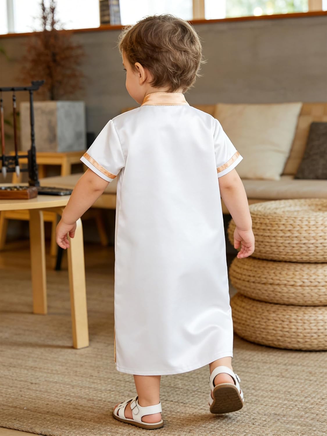 Freebily Islamic Modest Arabic Robe Short Sleeve Thobe for Baby & Toddler Boys Ramadan Eid Outfit