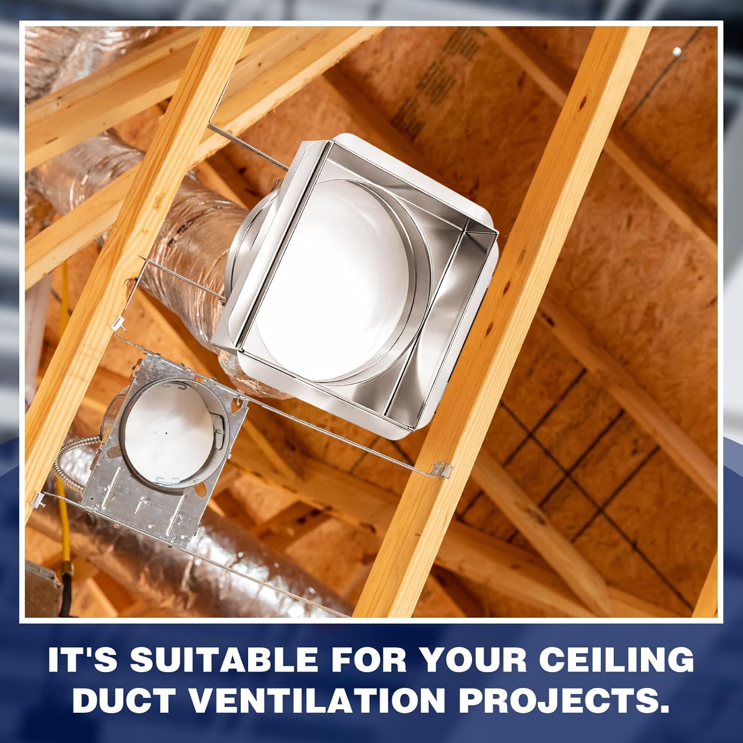 12" x 12" Ceiling Box HVAC Ceiling Register Box, W/ 12" Round Collar, 26# Galvanized Steel Vent Boxes for Connects Register Vent and Diffuser HVAC, Includes 2 Hose Clamps