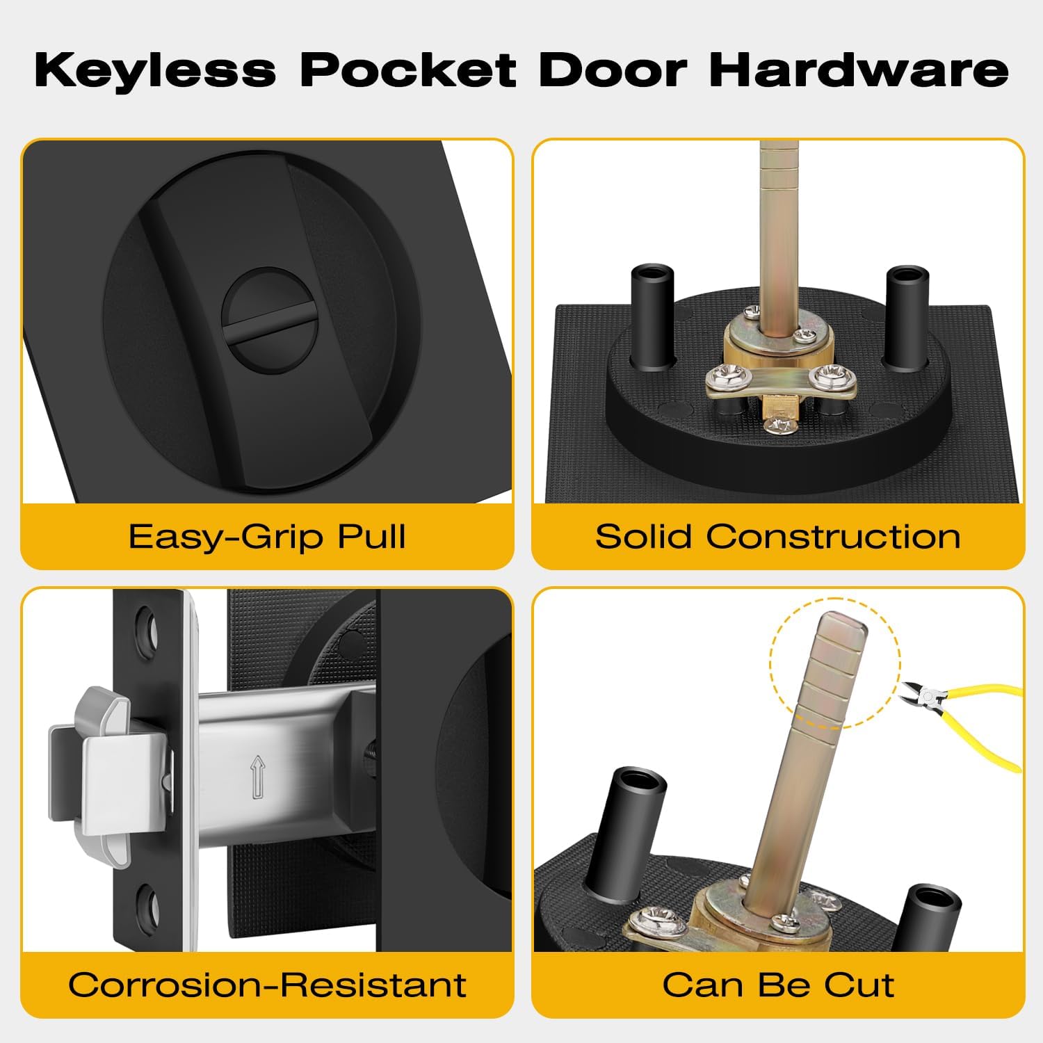 1 Pack Black Pocket Door Handles, Privacy Pocket Door Lock for Bifold/Sliding Doors, Keyless Pocket Door Latch with Edge Pull, Modern Recessed Design, Left/Right Reversible