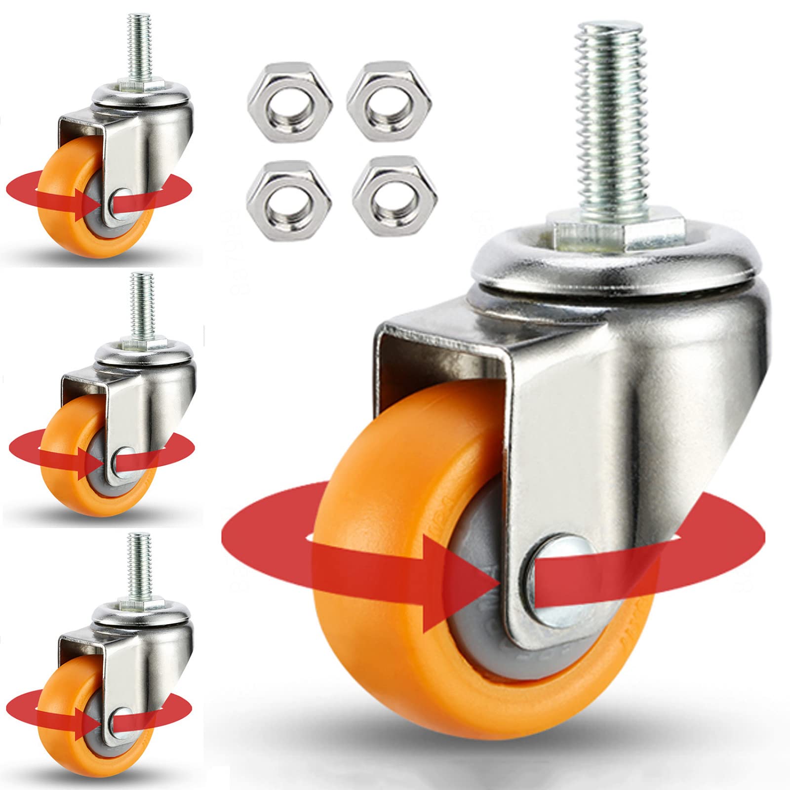 Yhbz 4Nobrakes M6/M8/M10 Threaded Stem Caster Wheels,Rubber Swivel Caster Wheels(Pack Of 4 Heavy Duty 800 Lbs),Industrial Trolley Castors,Workbench Replacement Casters,-M6