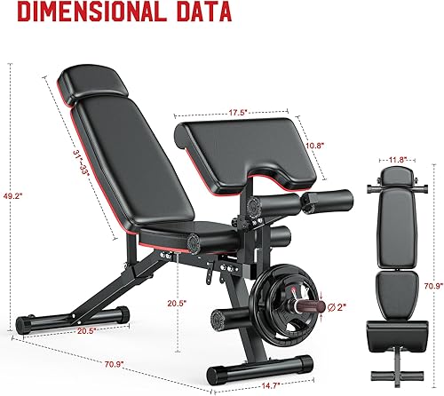 Miniatura 7 de XDDIAS Banco de pesas, banco de entrenamiento para gimnasio en casa con reposacabezas extendido, extensión de piernas y almohadilla de rizo de