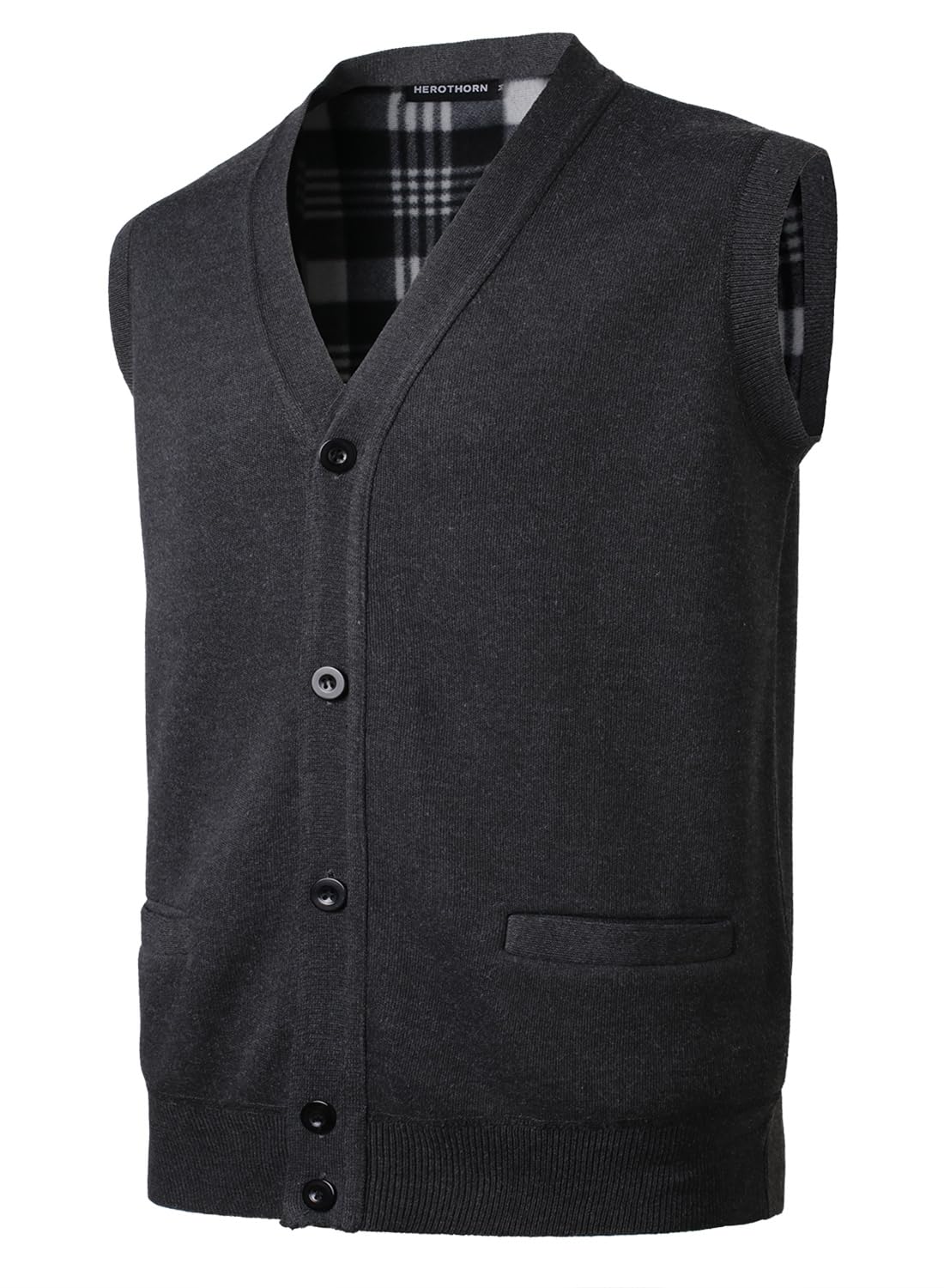 herothorn Men's Knitted Sweater Vest Fleece Lined Sleeveless Cardigan V Neck Button Down Knitwear with Pockets for Winter-picture-30