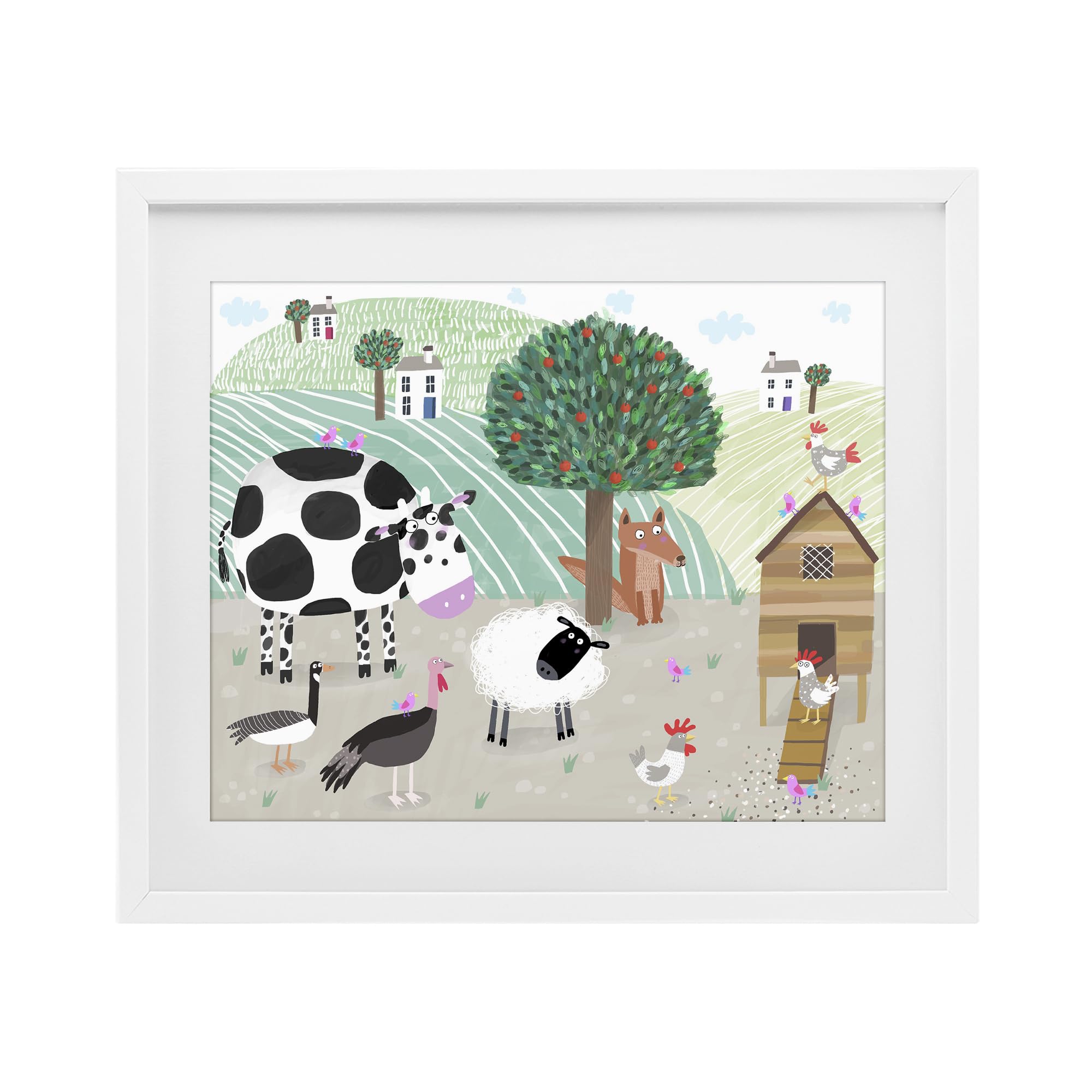 Stupell Industries 'Down At The Farm', Framed Print Under Glass, White, 21 x 17 Inches, Easy to Hang and Sturdy, Made in USA, by Carla Daly