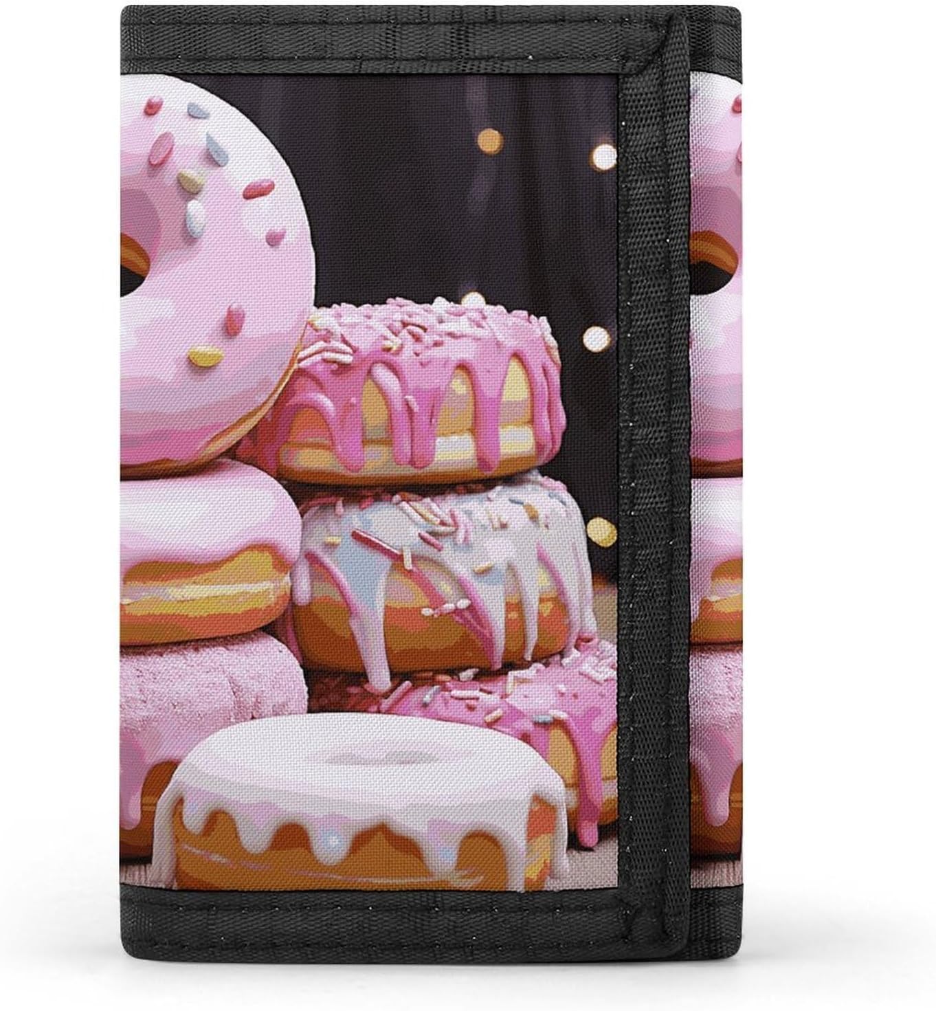 Trifold Canvas Wallet with Keychain, Modern Fashion Credit Card Holder Wallet for Men Women, Donuts Cake Slim Wallets W/Zipper Coin Pocket, Novelty Birthday Gift