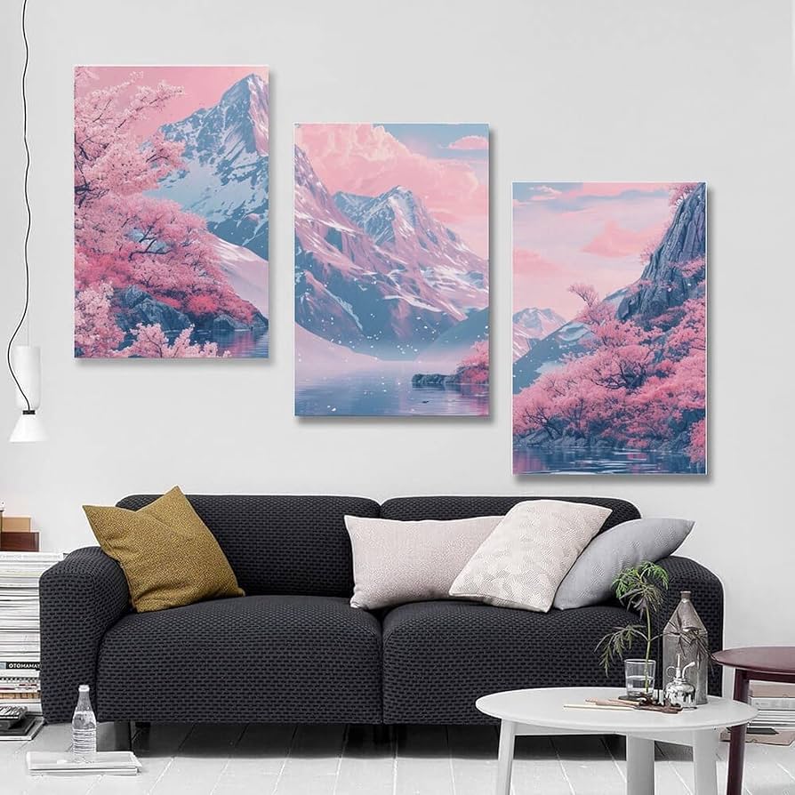 新品ガラス壁掛けアートパネル ポスター3PCSセット 自然風景絵画