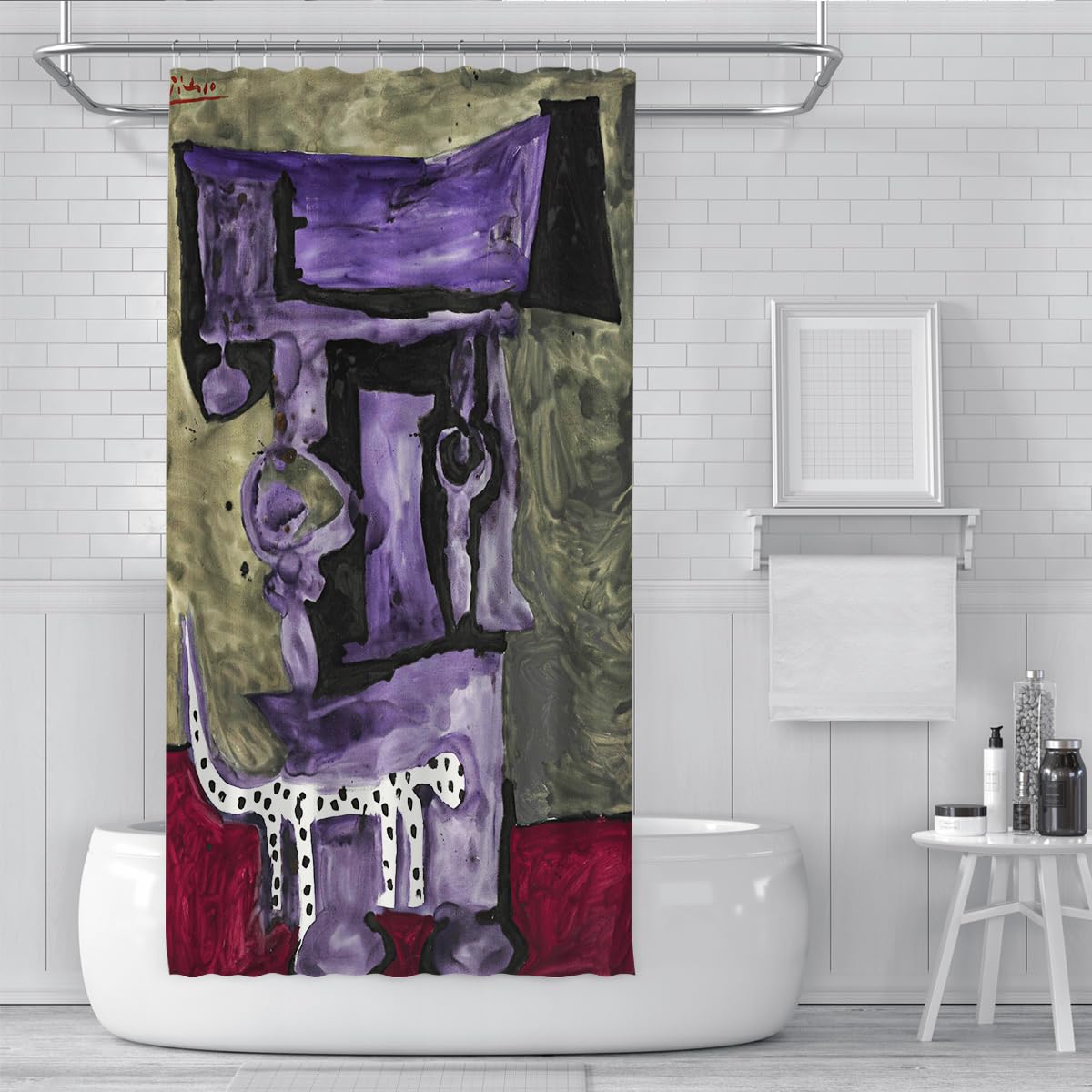Retro-Ästhetik Duschvorhang Abstrakte Hundeduschvorhänge Berühmte Gemäldedrucke Badevorhang Wasserdichter Stoff Badezimmerdekoration 200 x 240 cm