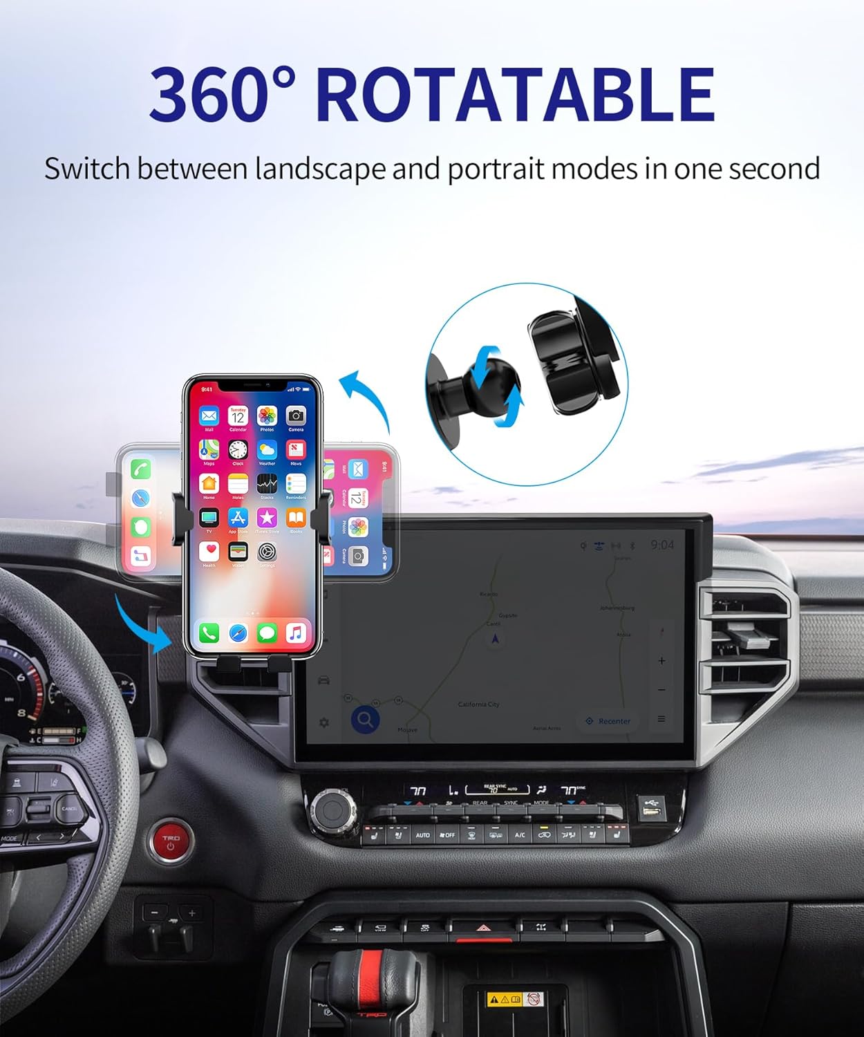 Car Phone Holder for 2022-2026 Toyota Tundra/2023-2026 Sequoia, 360° Rotation, 14-inch Screen Fixed Clip, Auto Accessories Navigation Bracket, Interior Decoration Mobile Phone Mount