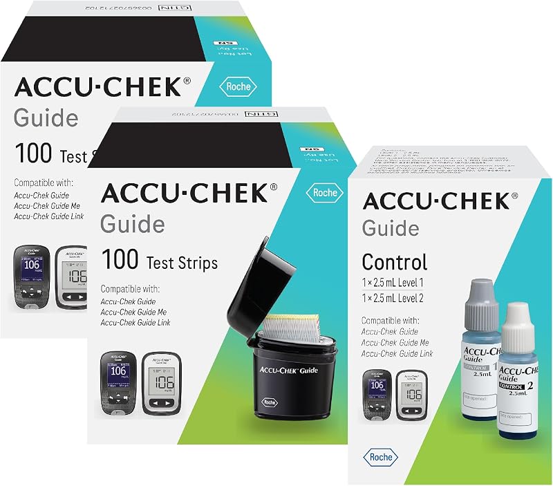 Accu-Chek Guide Glucose Test Strips, Pack of 200 and Control Solution | Diabetic Blood Sugar Testing