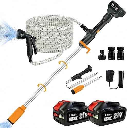 Cordless Stick Water Transfer Pump 770 GPH with Battery | 2X4 Ah Batteries, 32ft Lift, 11.5 FT Hose & 8-Mode Nozzle, For Hot Tub, Pool, Basement
