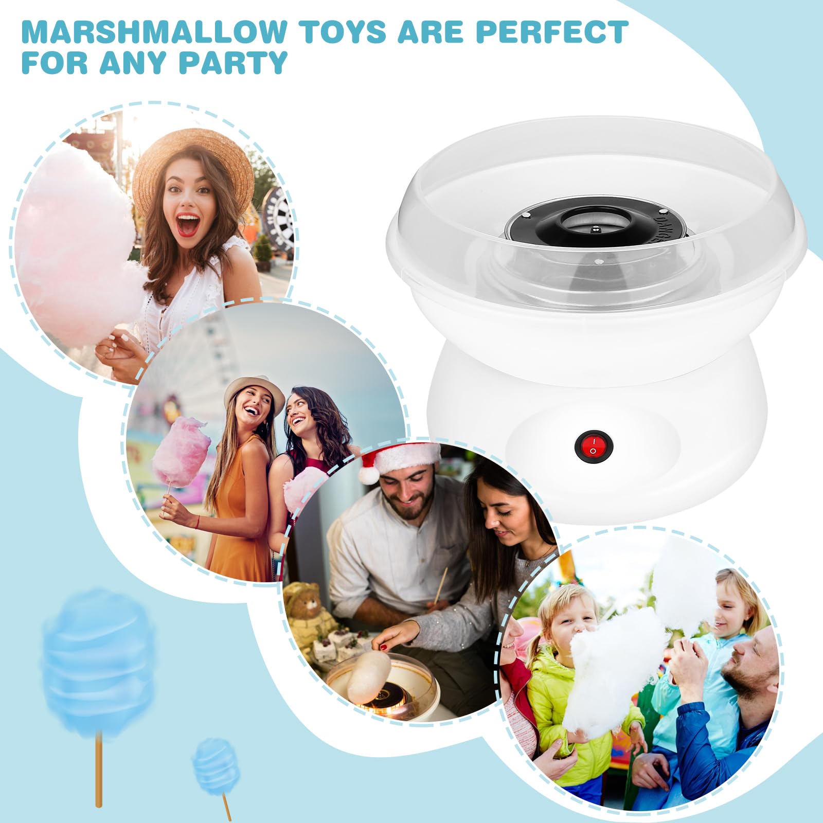 Vegena Maquina De Algodon De Azucar, Retro Cotton Candy Machine, Maquina Algodon Azucar, 450w Máquina De Algodón De Caramelo con 1 Cuchara De Azúcar Y 10 Palos De Madera para Uso Doméstico Portátil
