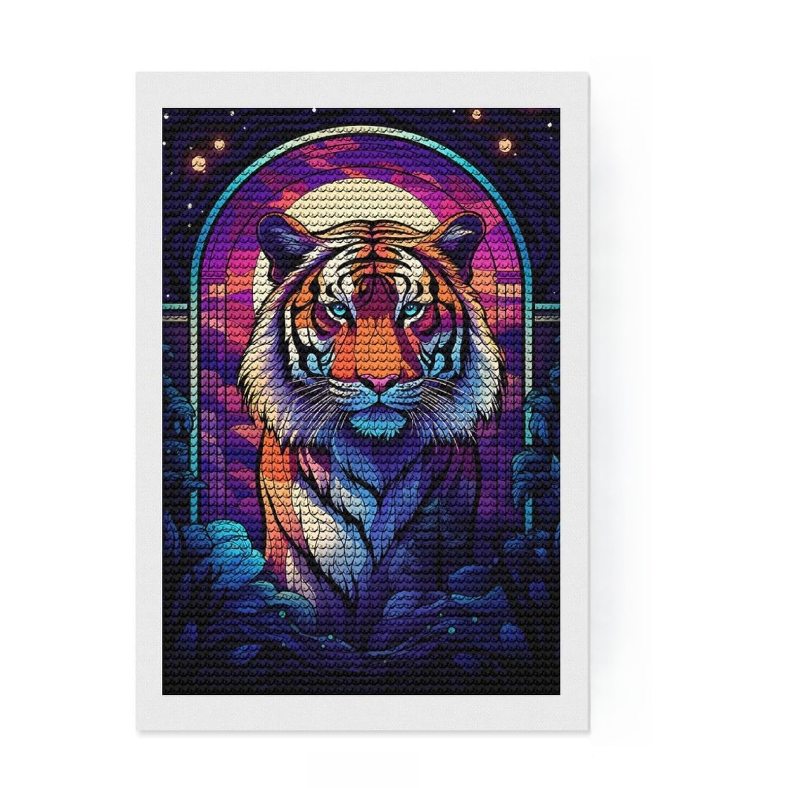 Junmoney Fantastic Tiger The Wild Diamond Painting Set 8"x12", Sparkling Round Gems, Satisfying Creative Project, Fun Craft Experience, Office Decor