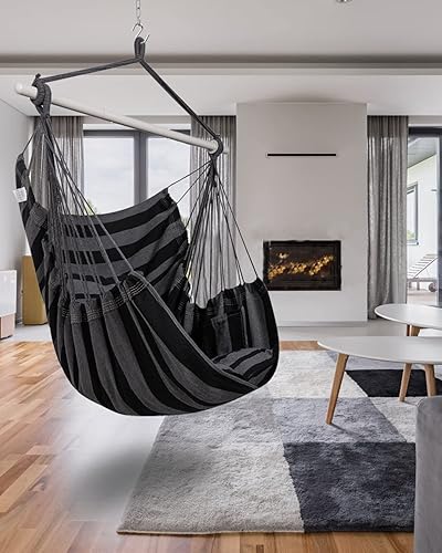 Miniatura 9 de ADVOKAIR Silla hamaca colgante grande para interiores con barra de extensión de acero antideslizante y bolsillo, máximo 500 libras, 2 cojines,